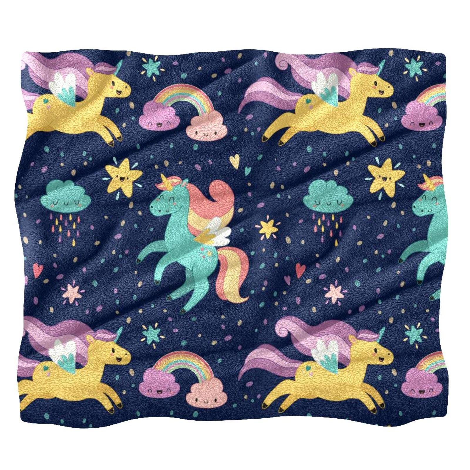 Couverture polaire licorne bleu anti-froid plaid doux canapé ne peluche pas