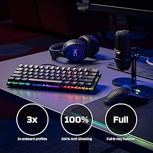 HyperX Alloy Origins 60 - Mechanical Gaming Keyboard, Ultra Compact 60% Form Factor, Double Shot PBT Keycaps, RGB LED Backlit, NGENUITY Software Compatible - Linear HyperX Red Switch,Black