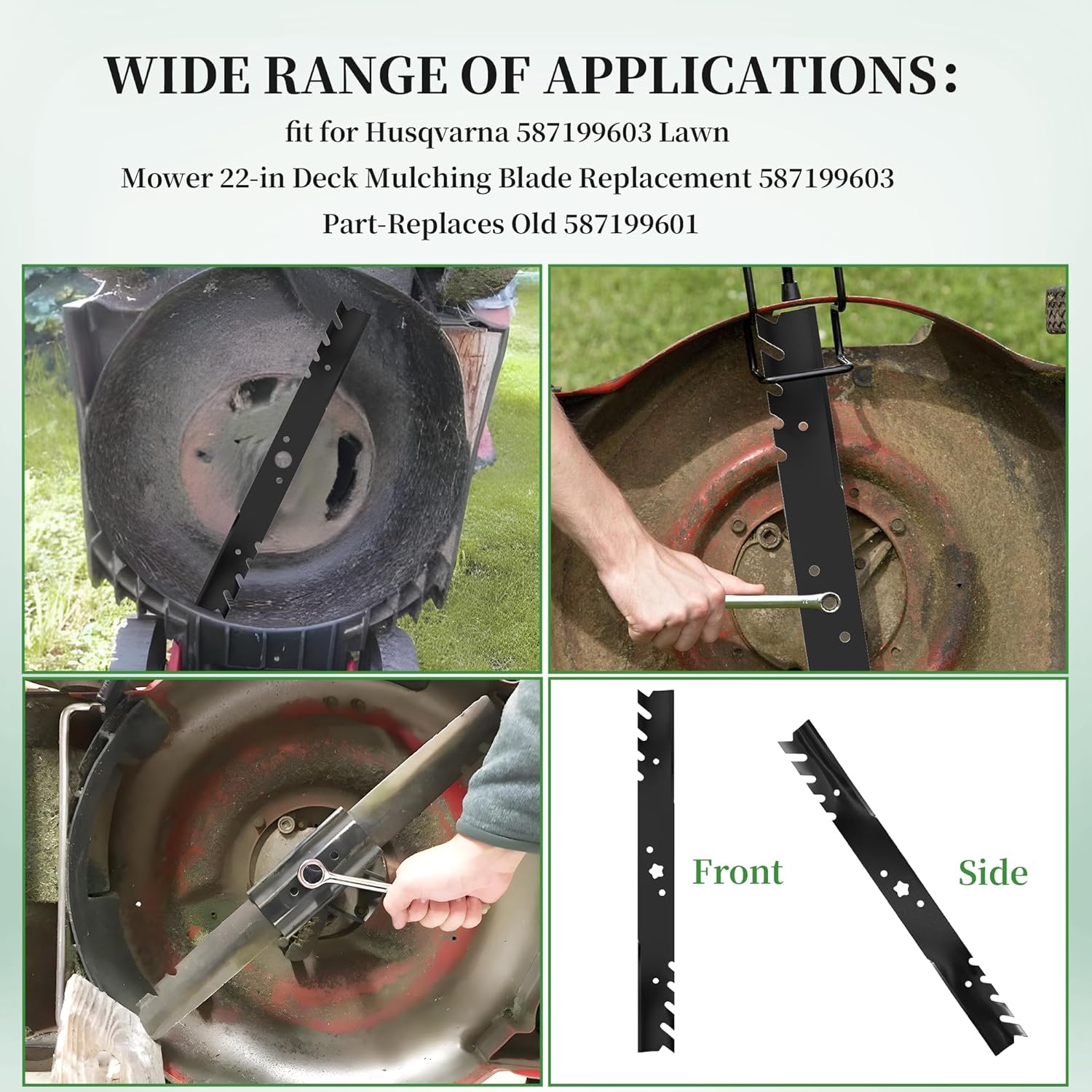 587199603 Lawn Mower Deck Mulching Blade(22-in) Compatible with Hus-qvarna Lawn Mower Bottom Blade HU700AWD, HU700F, HU700H, HU725AWD, HU725AWDEX 587199603, 587199601