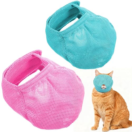 2Pcs Breathable Cat Muzzle with Soft Mesh Covered, Cat Muzzle