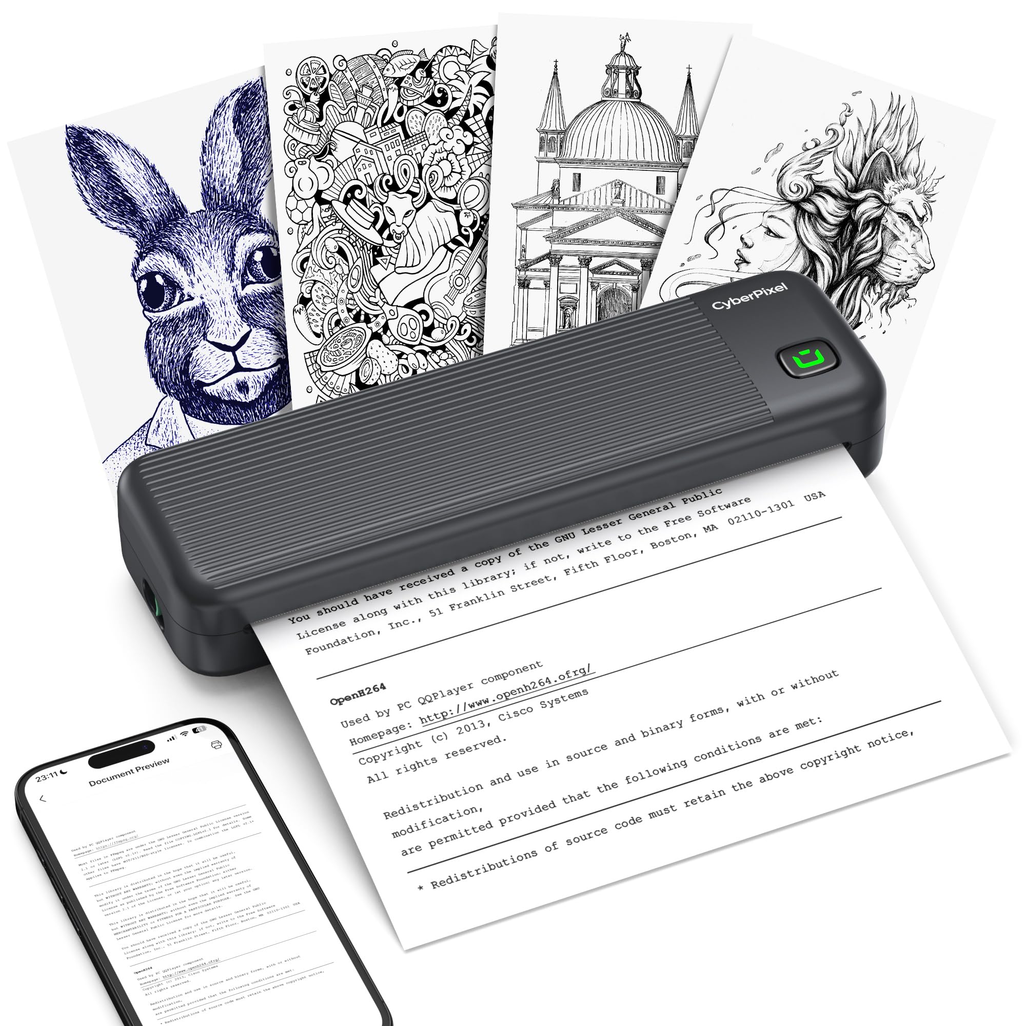 A4 Portable Thermal Printer, Wireless Portable Printer Compatible with IOS/Android and Mac/Windows, Bluetooth Printer & Mobile Inkless Printer for Office, Home and Motion Use
