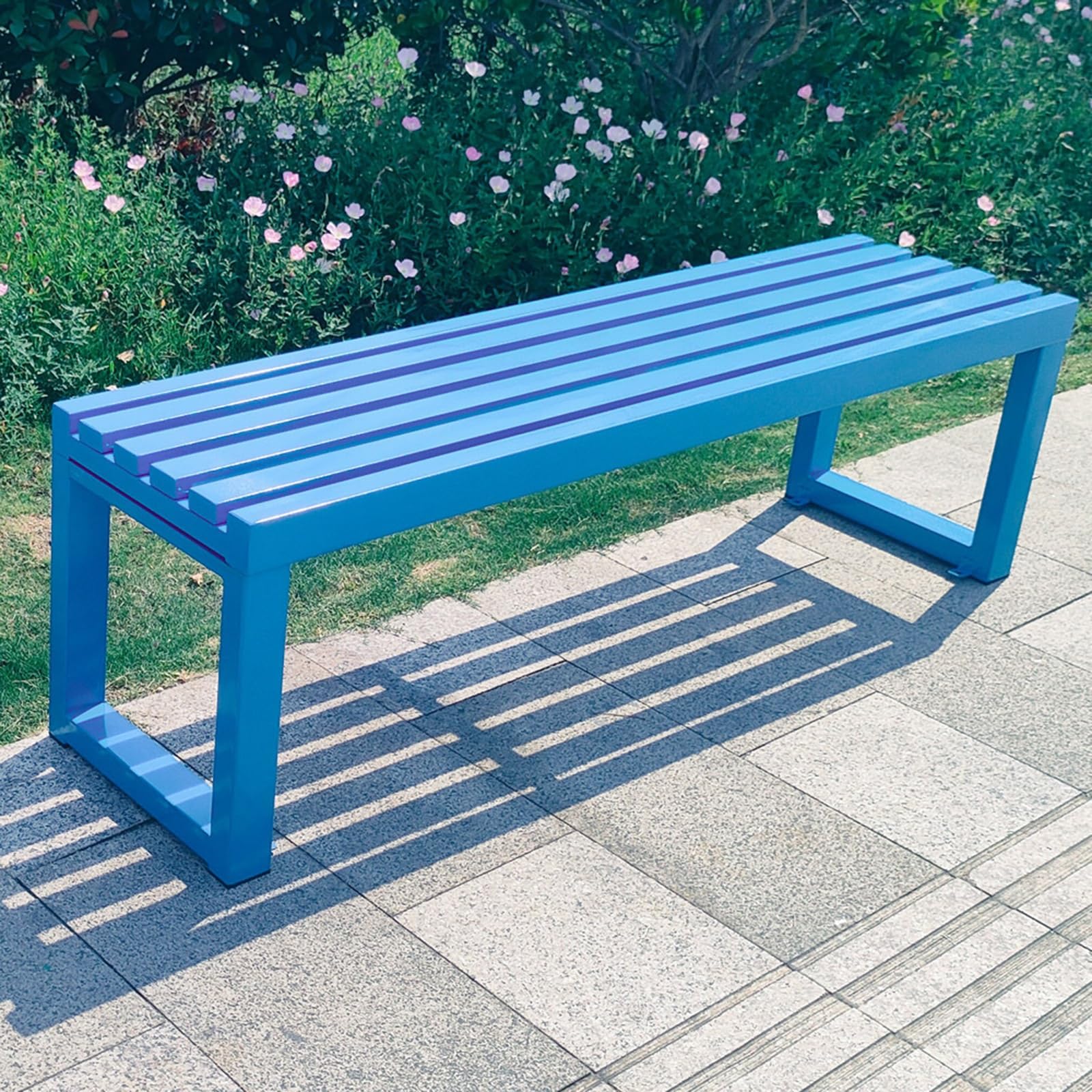 Banco de porche y patio exterior azul de 120 cm ideal para compartir en familia