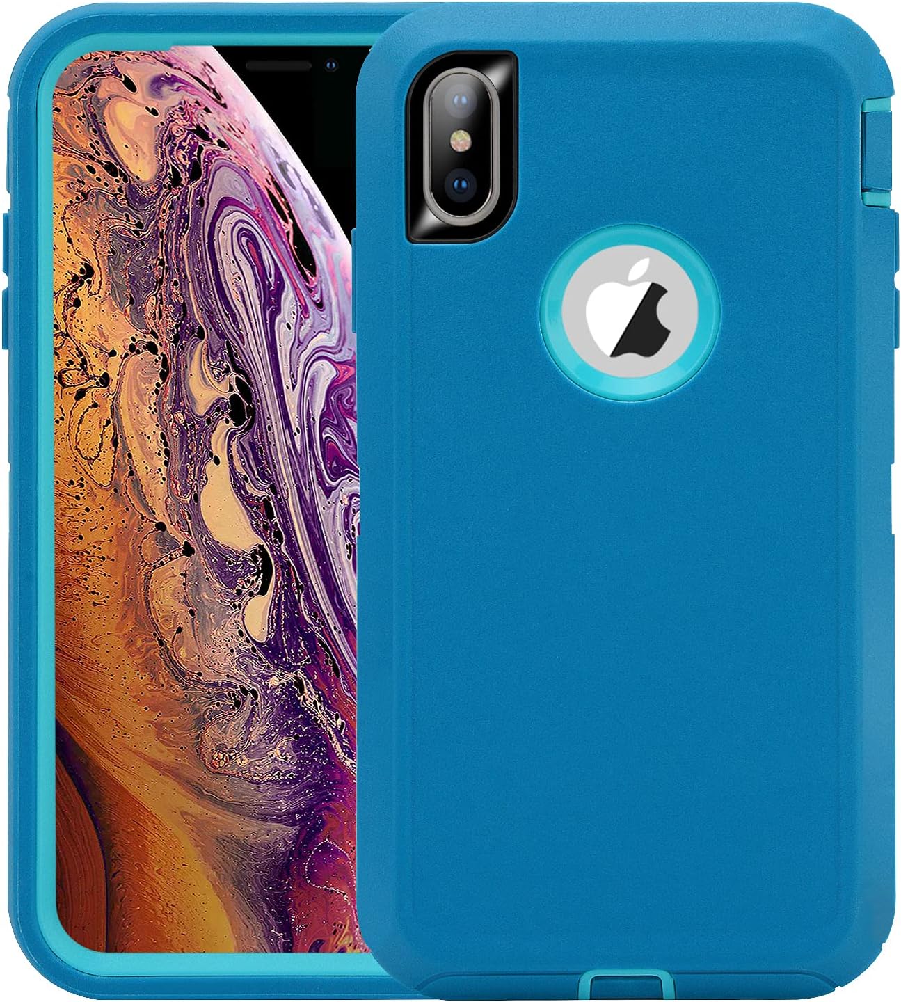 CAFEWICH Case for iPhone Xs Max 6.5'', Heavy Duty Defender 3 in 1 Shockproof Dustproof Non-Slip Design Silicone Rubber Rugged Protection Cover for iPhone Xs Max (Blue Teal)