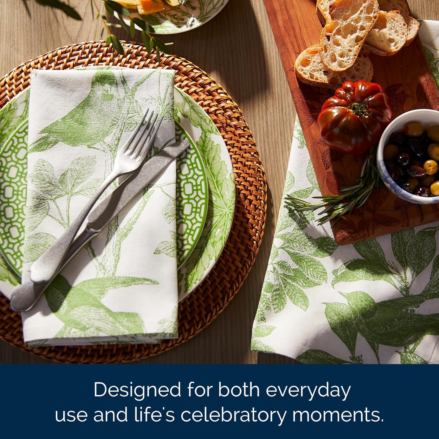 Caskata Arbor Birds Green Dinner Napkins Set of 4 | 100% Cotton Cloth Set for Entertaining or Everyday Table | for Wedding, Birthday, Christmas Green and White, 22 Inch Square