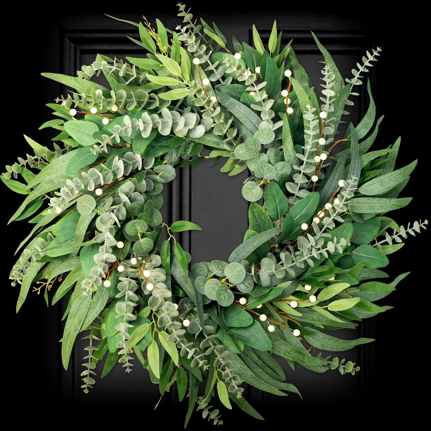 26 Inch Eucalyptus Wreaths for Front Door Year Round, Large Green Artificial Farmhouse Wreath for Home Decorations Outdoo Indoor Wall Window Porch 2-green