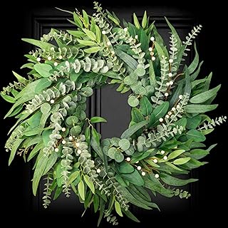 22 Inch Eucalyptus Wreaths for Front Door Year Round, Large Green Artificial Farmhouse Wreath