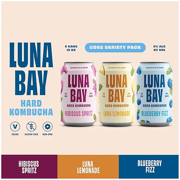 Luna Bay Booch Co., Kombucha Variety, 6pk, 12 Fl Oz Cans 1