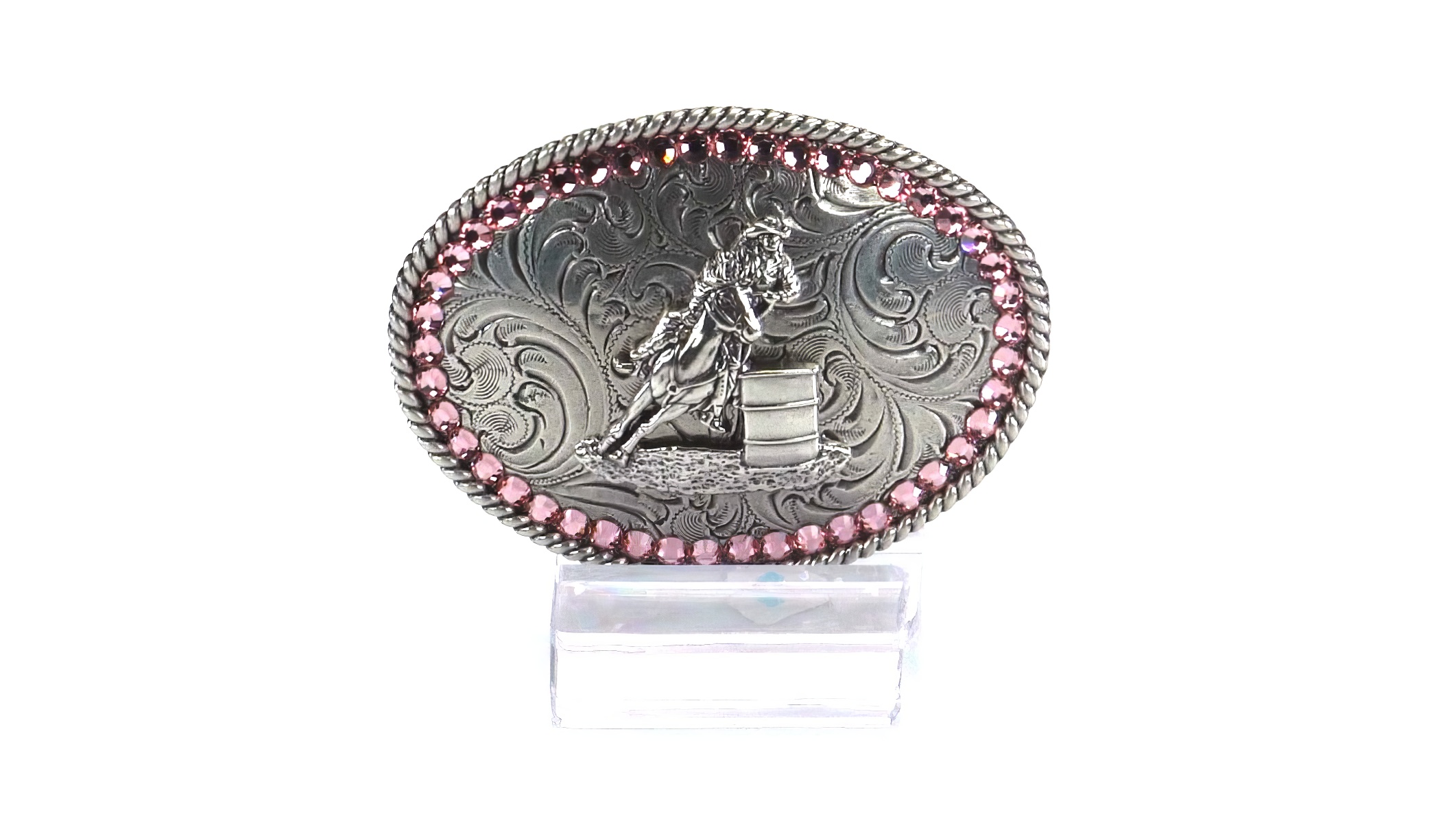 Female barrel racer pewter belt buckle  3 7/8 x 2 5/8.  Made in USA il_fullxfull.3479889497_mjyj.jpg main image 2