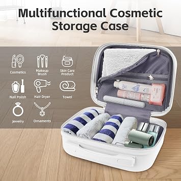 White Portable Makeup Case 14inch Cosmetic Case Travel Toiletry Hand Luggage Carrying Case