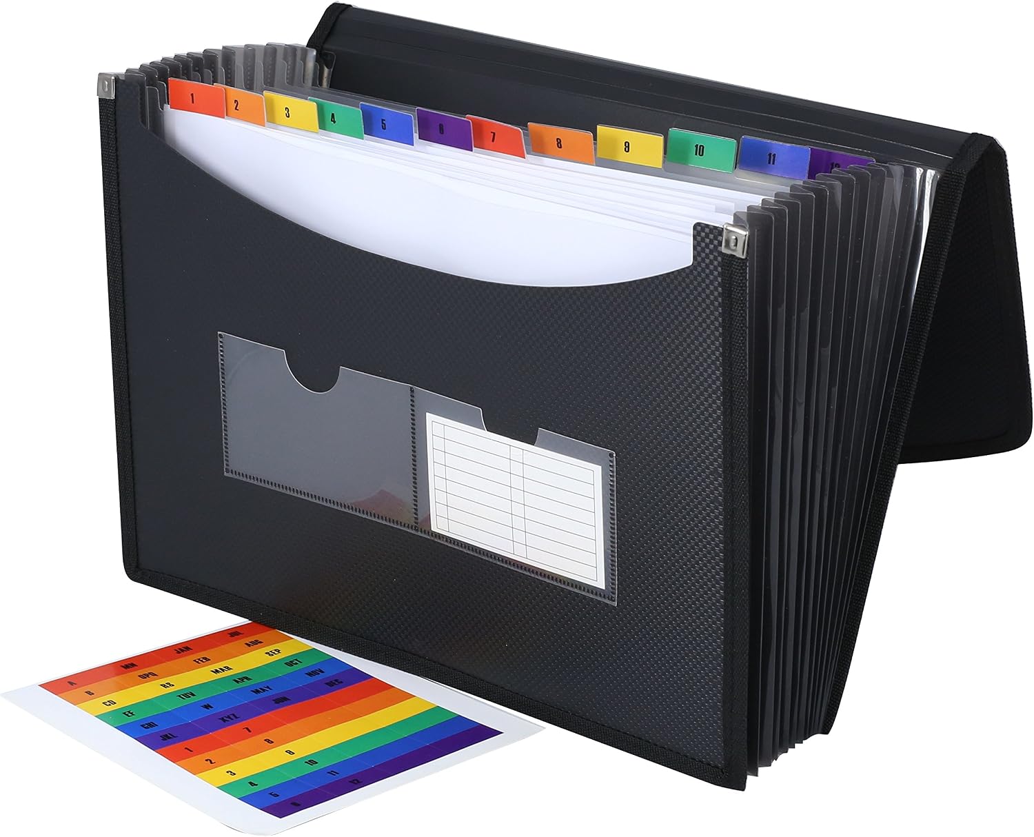 2 Pack - DecoBros Poly Expanding File Folder 13 Pockets, Letter Size, Black/Gray