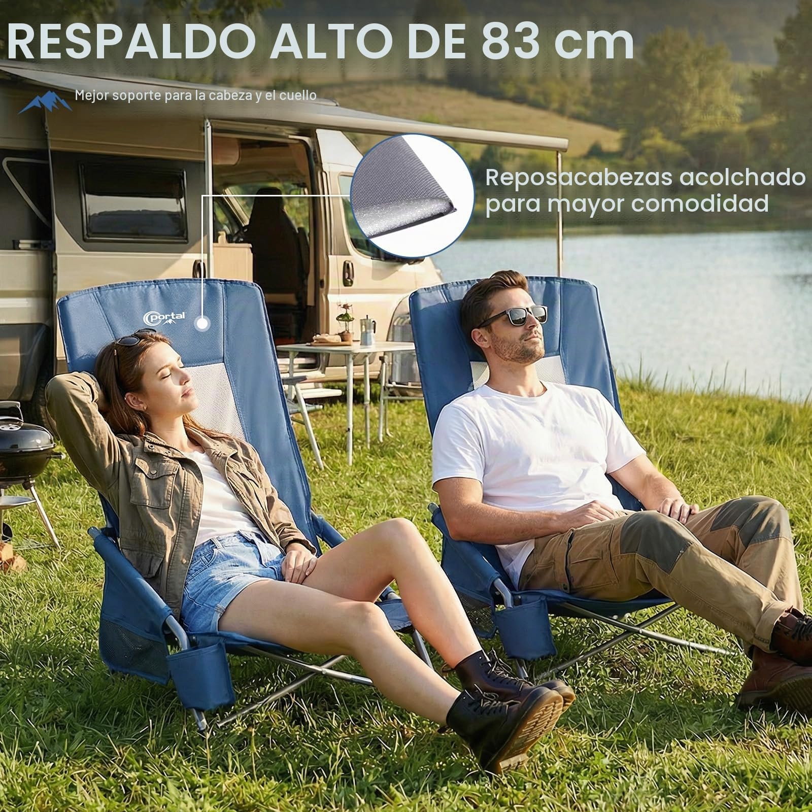Portal Juego de 2 sillas de playa de respaldo alto, ligeras, bajas, portátiles, para adultos, asiento de playa, festival, picnic, mochila, tumbona plegable al aire libre, con portavasos de malla
