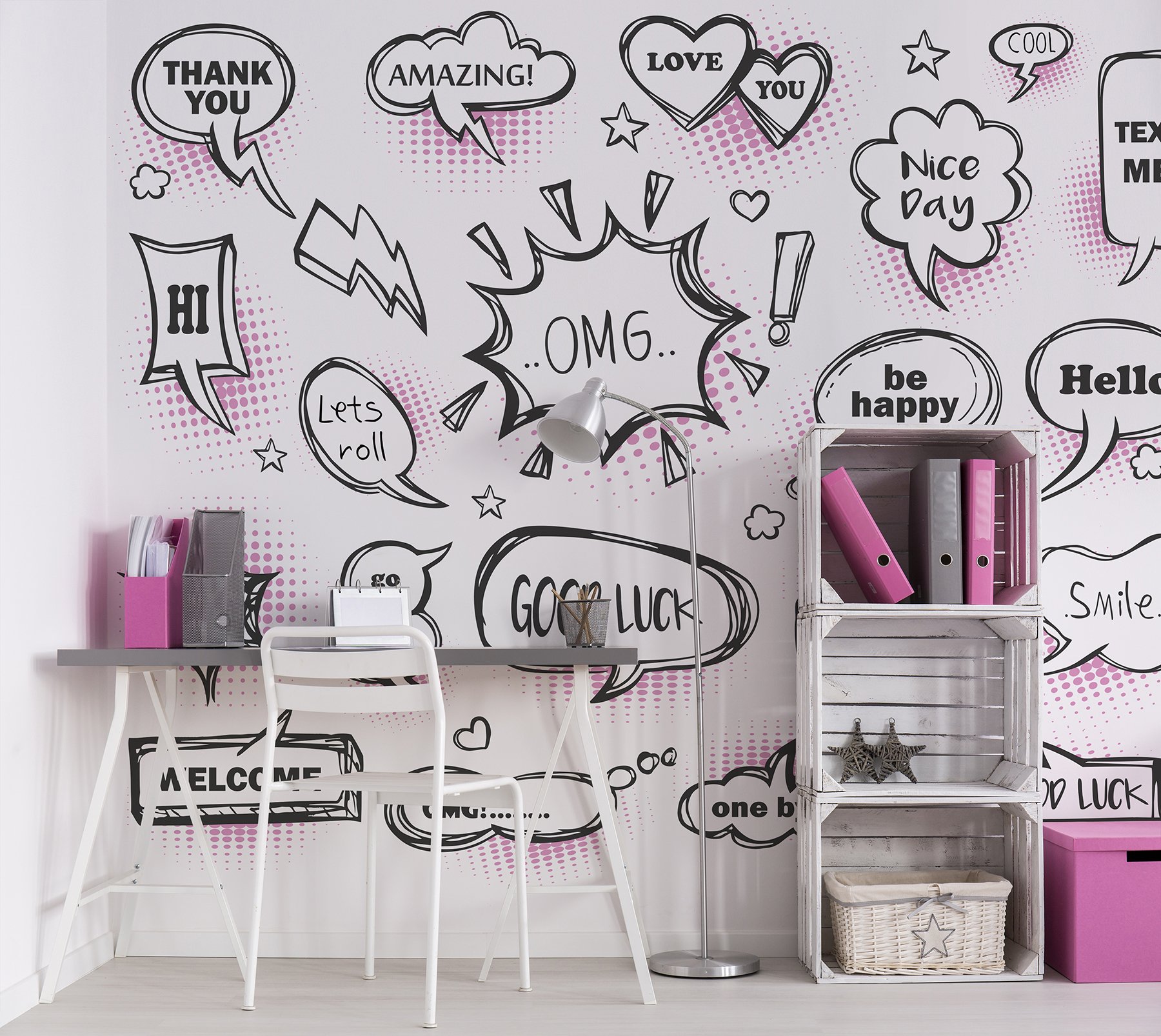 Pink Speech Bubbles Wall Mural - Image 2
