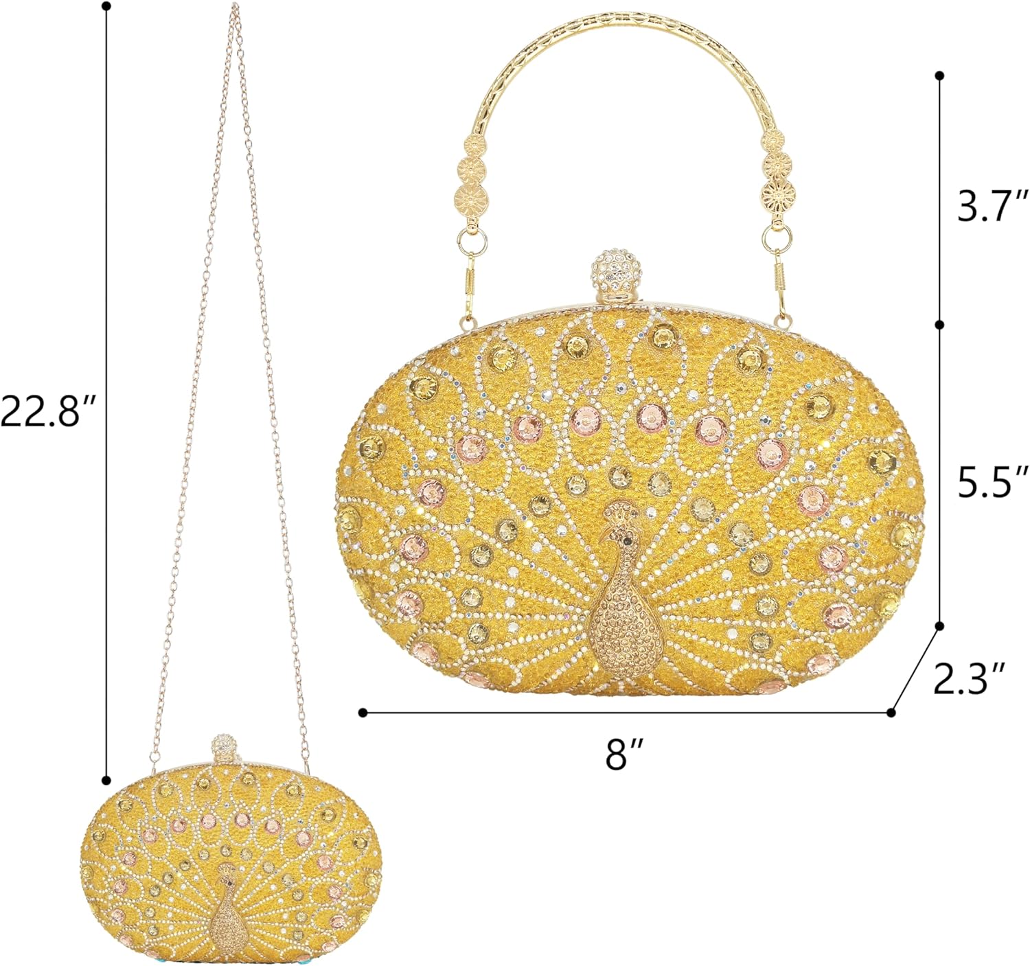 Women's Evening Bags Sparkly Rhinestone Clutch Purses Luxury Diamond Peacock Handbag for Wedding Party Formal - Image 3