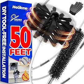 Holikme 50Feet Dryer Vent Cleaner Kit - Flexible Lint Brush with Drill Attachment, Extends up to 50Feet for Fireplace Chimney & Dryer Vent Cleaning,Use with or Without a Power Drill