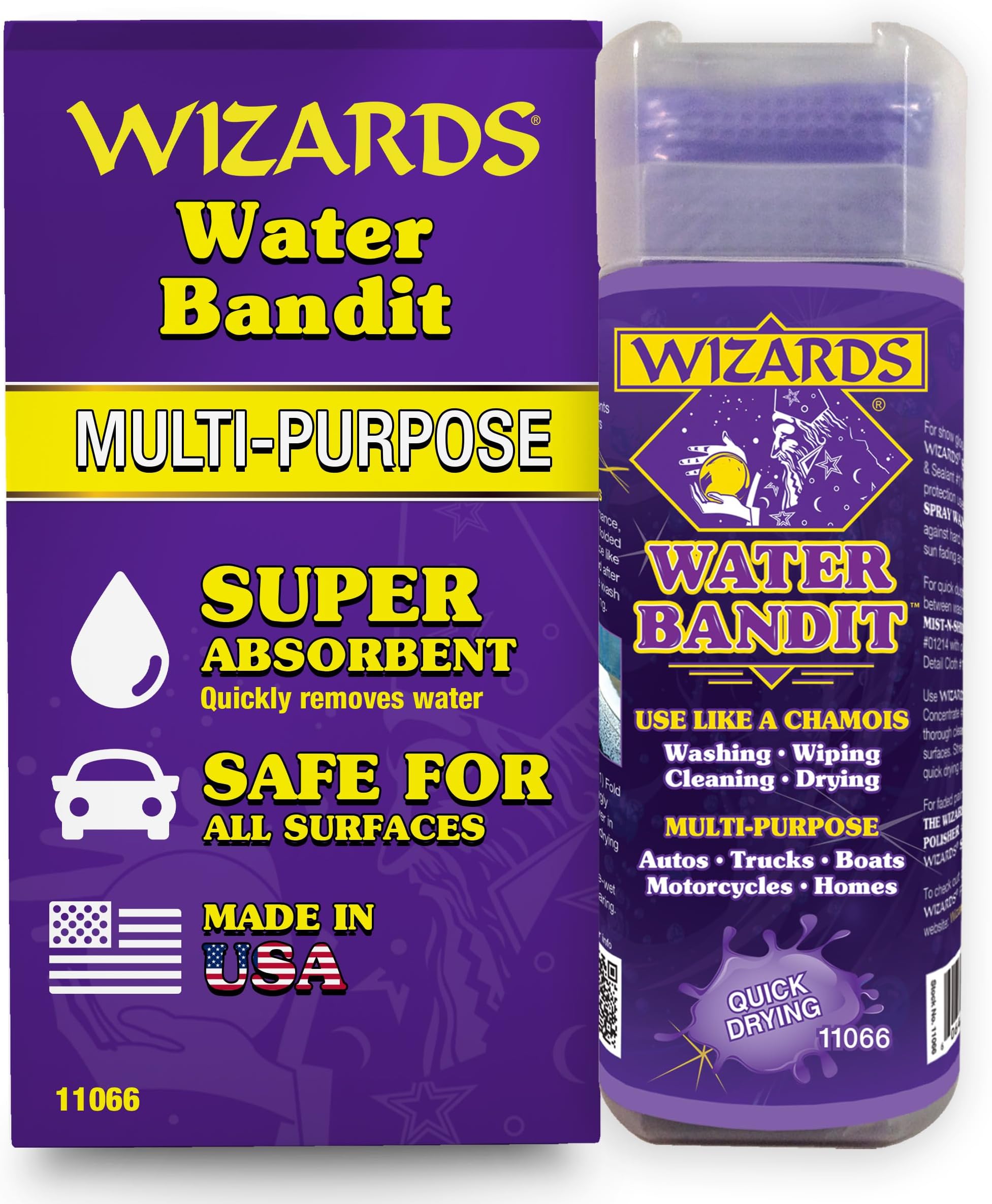 Wizards Water Bandit - Multi Purpose Synthetic Drying Chamois for Autos, Trucks, Boats, Motorcycles, and Homes - Machine Washable Car Drying Towel - King Sized Chamois Cloth For Car - 27 x17 Inches