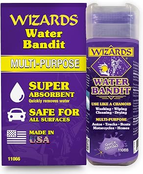 Wizards Water Bandit - Chamois Drying Towel for Car Detailing - Absorbent & Scratch-Free Wash & Dry - Ideal for Autos, Boats, Trucks & Motorcycles - Shammy Towel for Detail and Cleaning - 21" x 17"