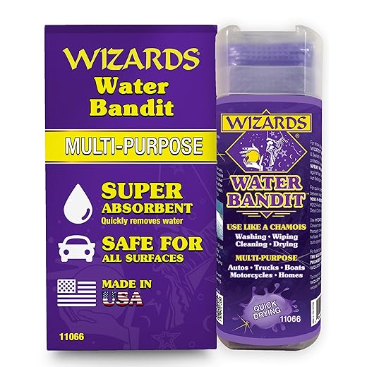 Wizards Water Bandit - Multi Purpose Synthetic Drying Chamois for Autos, Trucks, Boats, Motorcycles, and Homes - Machine Washable Car Drying Towel - King Sized Chamois Cloth For Car - 27 x17 Inches
