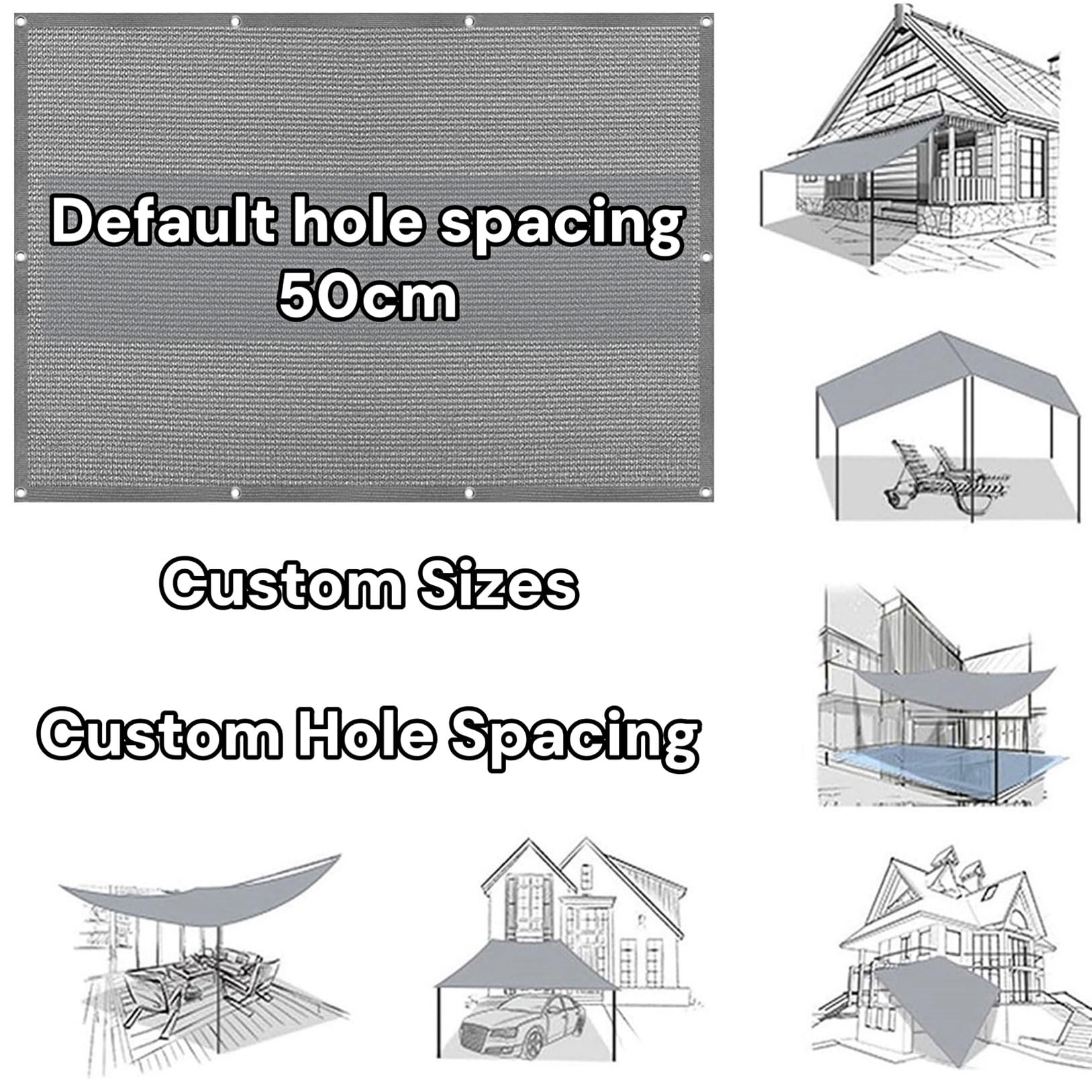 Voile d'ombrage 120 x 400 cm avec Œillets UV Protection Rectangulaire Voile Ombrage Auvent avec Œillets et Corde, Perméable à l'eau pour Patio, Jardin, Pergola, Serre, Gris Clair