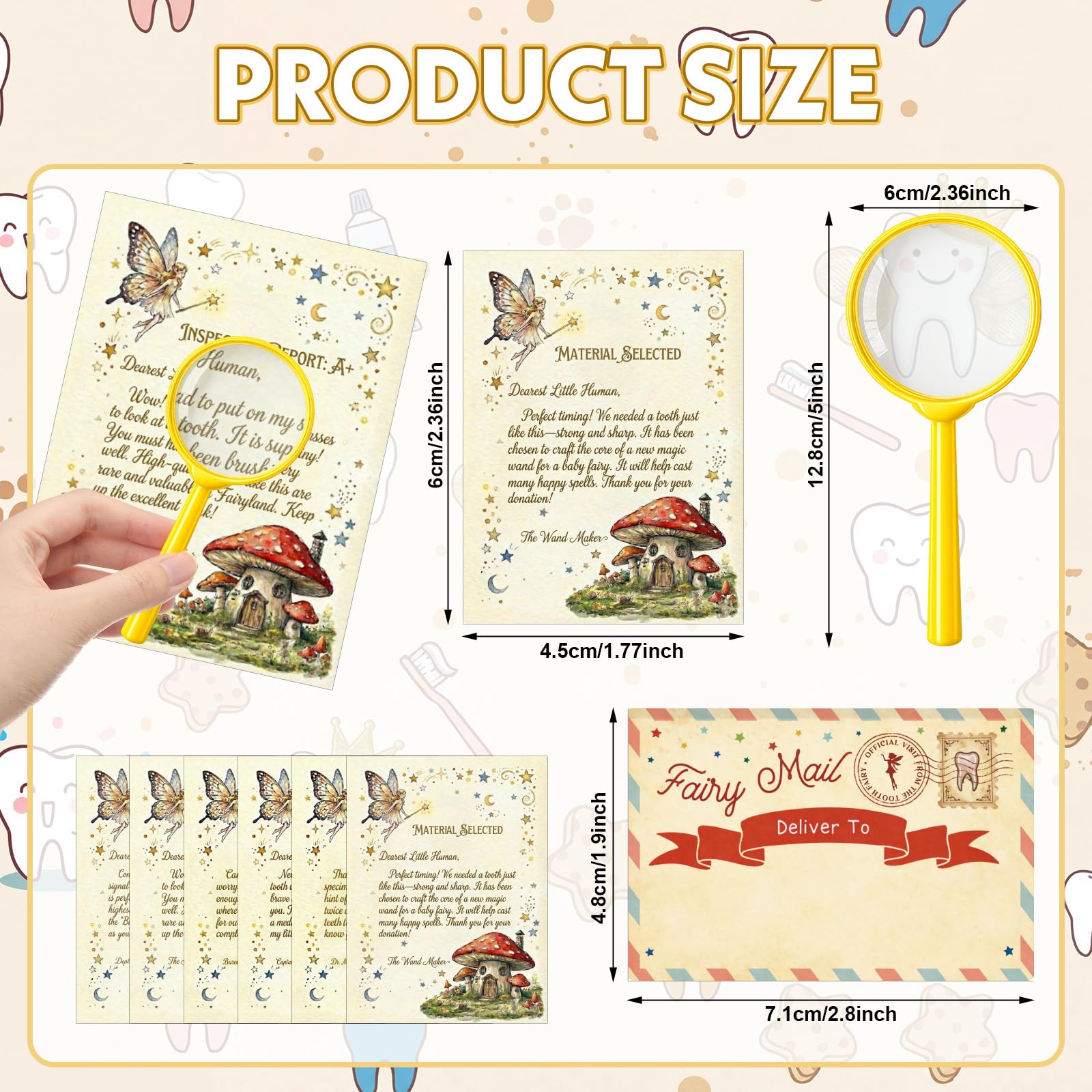Kenning 25 Pcs Tooth Fairy Kit Gifts - Complete Lost Tooth Gift Set with Magical Letters, Gold Coin, Burlap Pouch, Envelope and Mini Magnifier, Keepsake for Lost Teeth