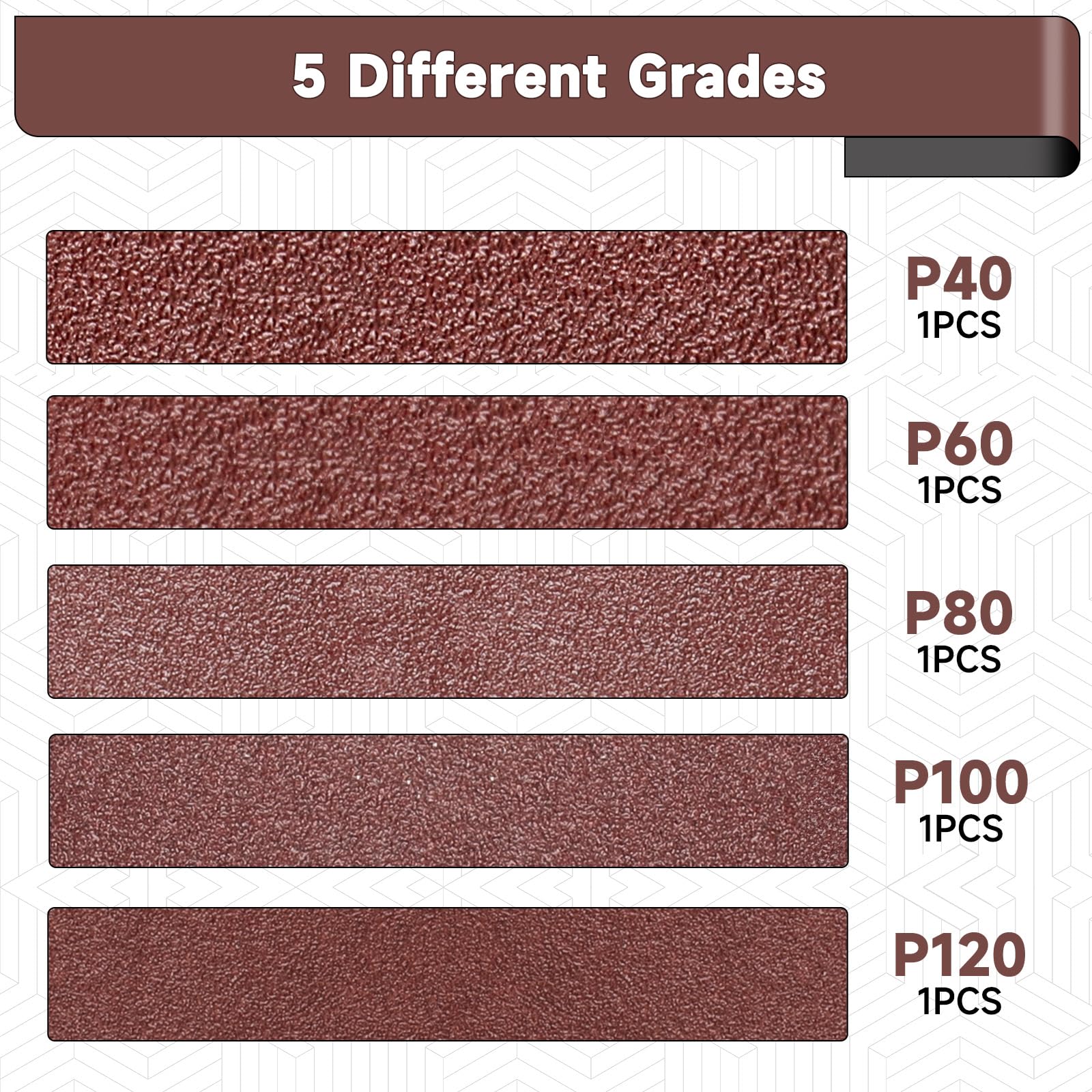 STEBRUAM 5PCS Sanding Belt 200 x 750 mm,40/60/80/120/240 Mixed Grit - Image 4