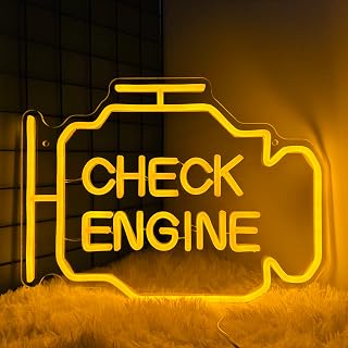 Check Engine Light LED Neon Sign - Man Cave Garage Decor, Funny Gift for Car Guys Dads Mechanics, USB Powered 15.7x11.8in Yellow