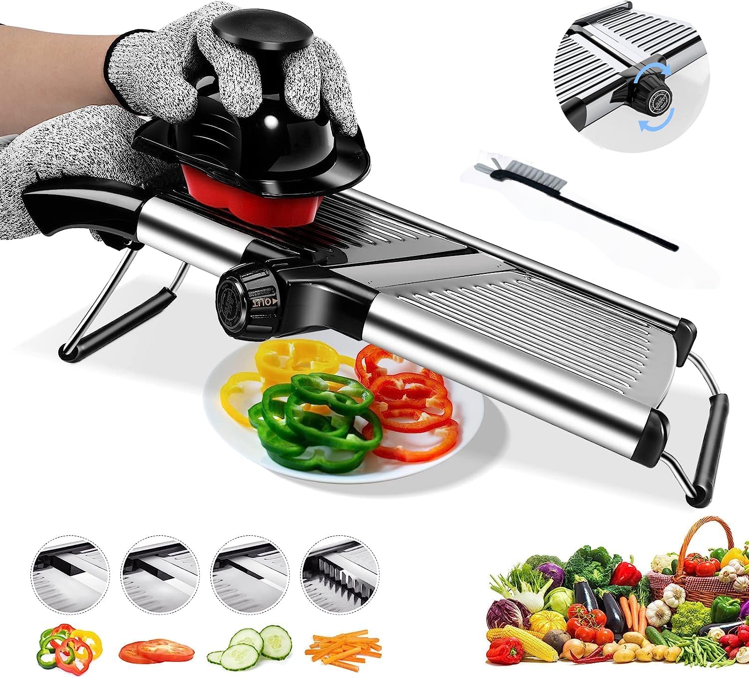 Mandoline Food Slicer, Mandoline Slicer for Kitchen, Adjustable Vegetable Slicer, Iincluding One Pair Cut-Resistant Gloves