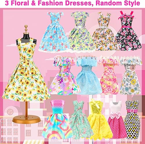 Miniatura 4 de BARWA 11 Sets Doll Clothes Including 2 Sequins Dresses 5 Mermaid Floral Dresses 4 Casual Outfits Tops and Pants for 11.5 inch Girl Dolls
