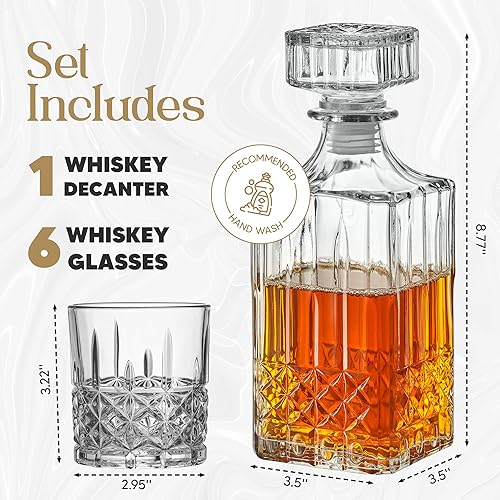 Miniatura 5 de Style Setter Juego de decantador de whisky con vasos, prestigioso juego de whisky con decantador de licor de 25 onzas y 6 vasos, decantador de
