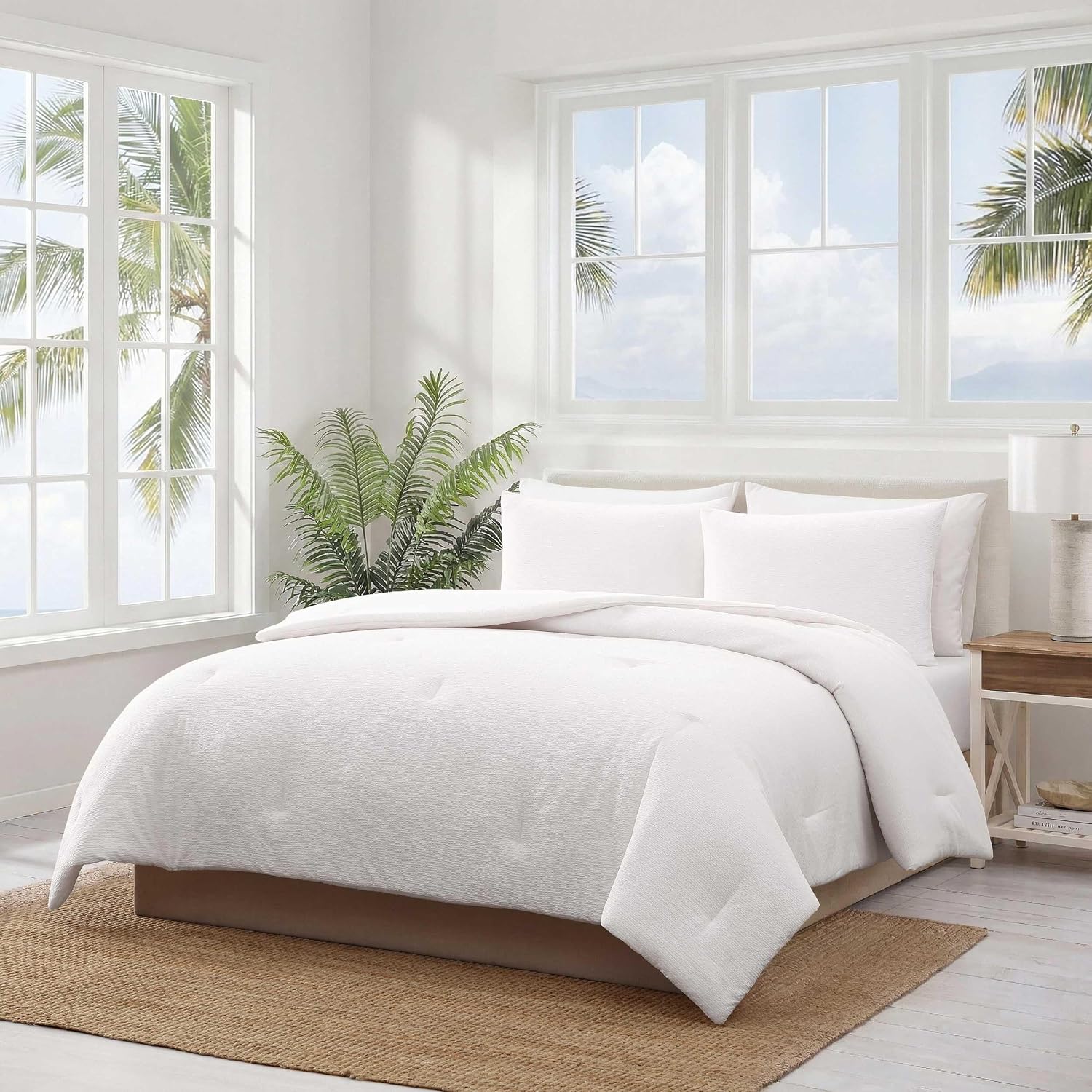 Tommy Bahama - King Comforter Set, Soft & Reversible Coastal Bedding with Matching Pillowcases, Lightweight Seersucker Bed Set, Pebble Texture White