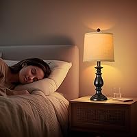 Vista 5 de QiMH Juego de 2 lámparas de mesa rústicas para sala de estar, lámpara de mesita de noche vintage con interruptor giratorio, lámparas de mesa Negro