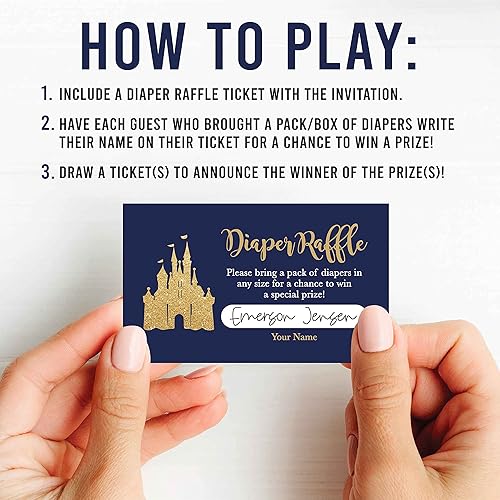 Miniatura 2 de Hadley Designs 25 boletos para rifas de pañales para baby shower para juegos de chico-príncipe para niños, tarjetas de rifas de pañales, boletos