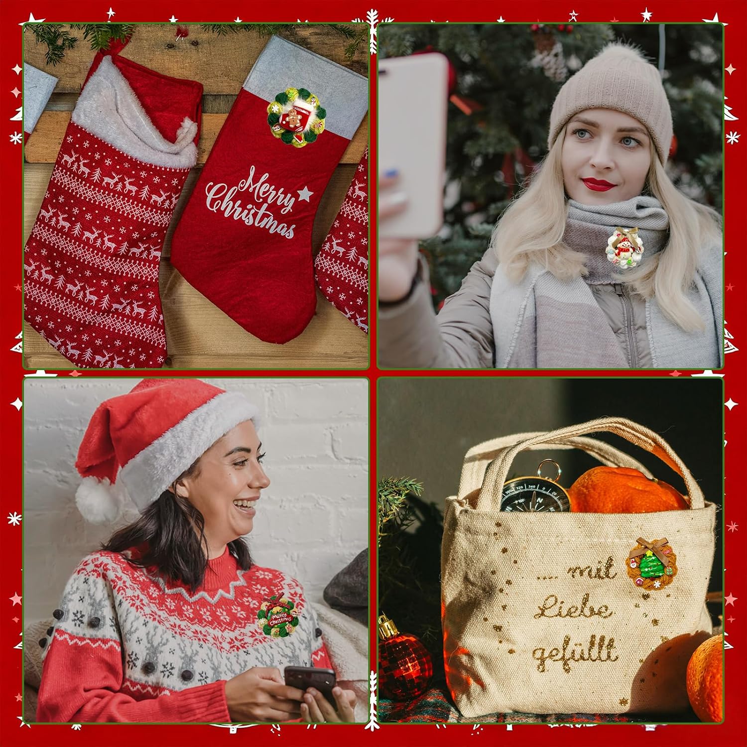 Christmas Wine Charms & Handmade Crochet Brooches | Complete Holiday Party & Festive Gift Set