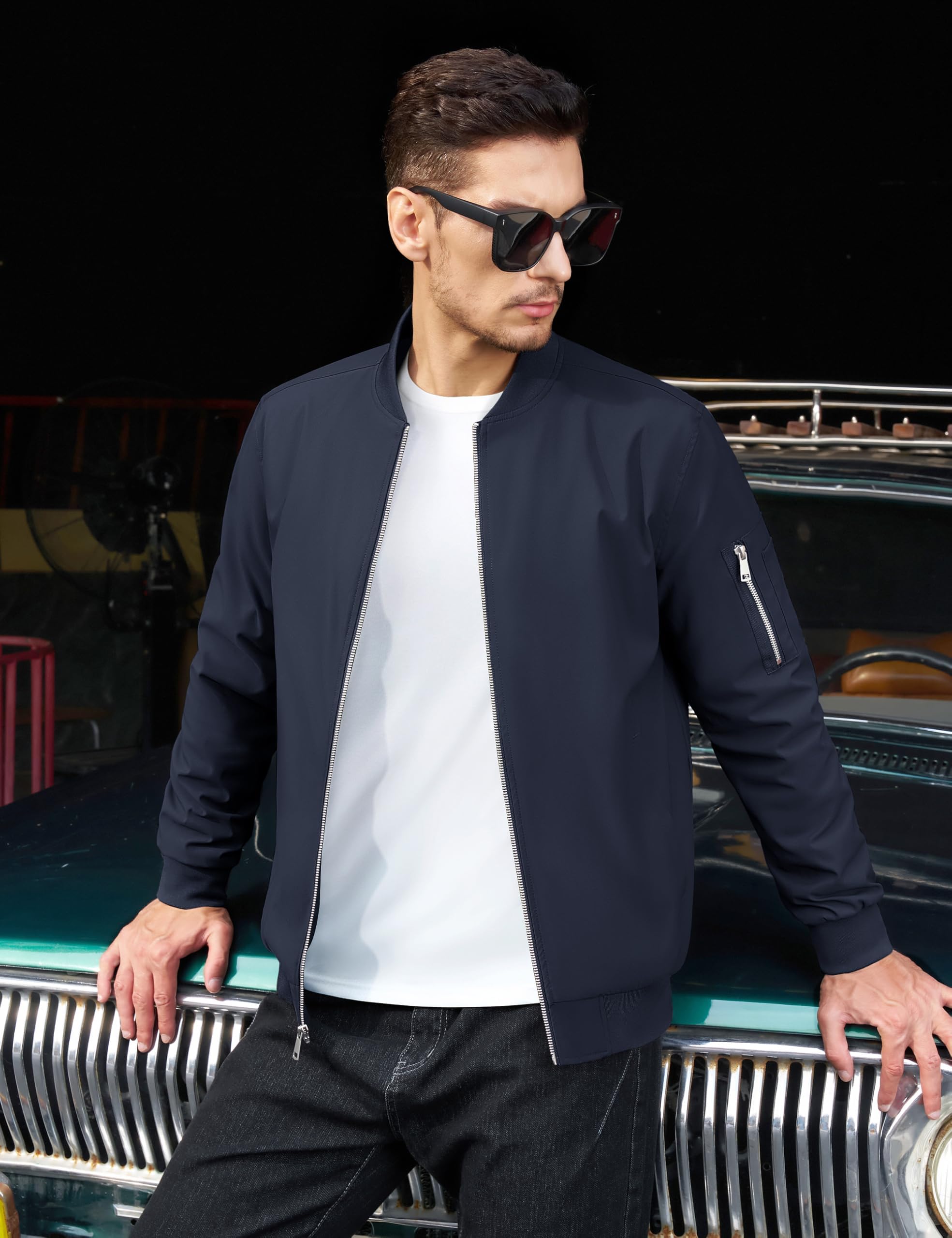 TACVASEN Giacca estiva da uomo, elegante, casual, leggera, bomber da uomo, elegante, sottile, leggero, antivento, per primavera e autunno, impermeabile, colore blu navy, XL, Marina Militare, XL