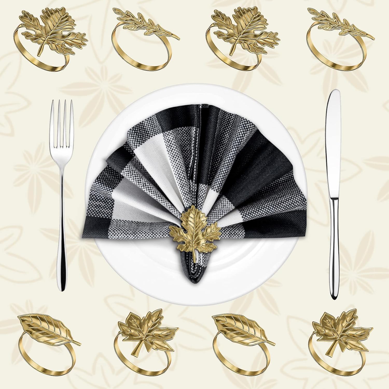 Thanksgiving Napkin Rings Set of 12 Fall Leaf Table Decor Bronze Maple Leaf for Thanksgiving Day Dinner Party Decoration, Fall Napkin Rings for Weddings Autumn Holiday Thanksgiving Table Decorations