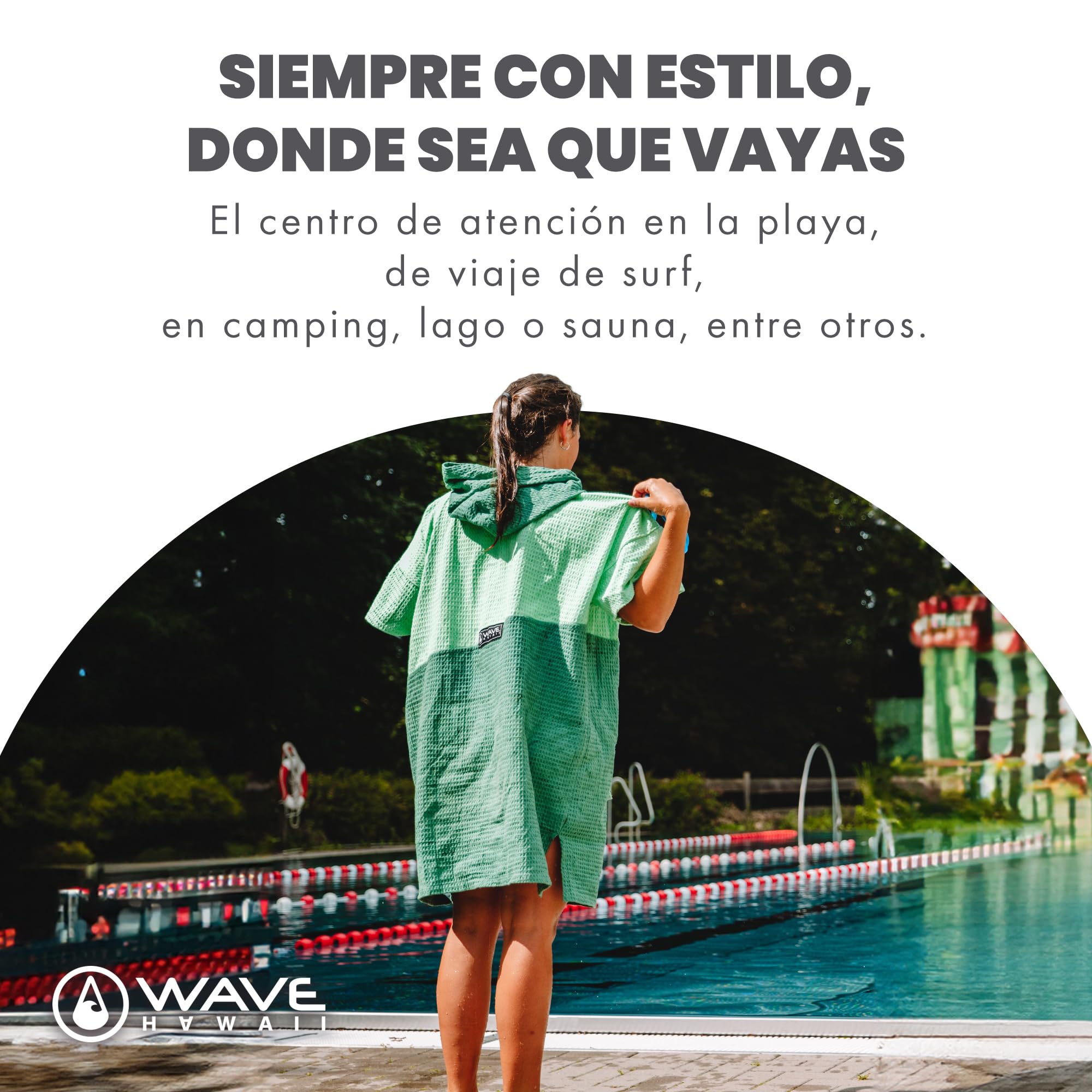 WAVE HAWAII Poncho de surf para hombre y mujer, talla S/M, 155 – 185 cm, 100% algodón, para adultos, toalla de viaje con alta absorción de agua, ayuda para mudanzas, playa para adultos
