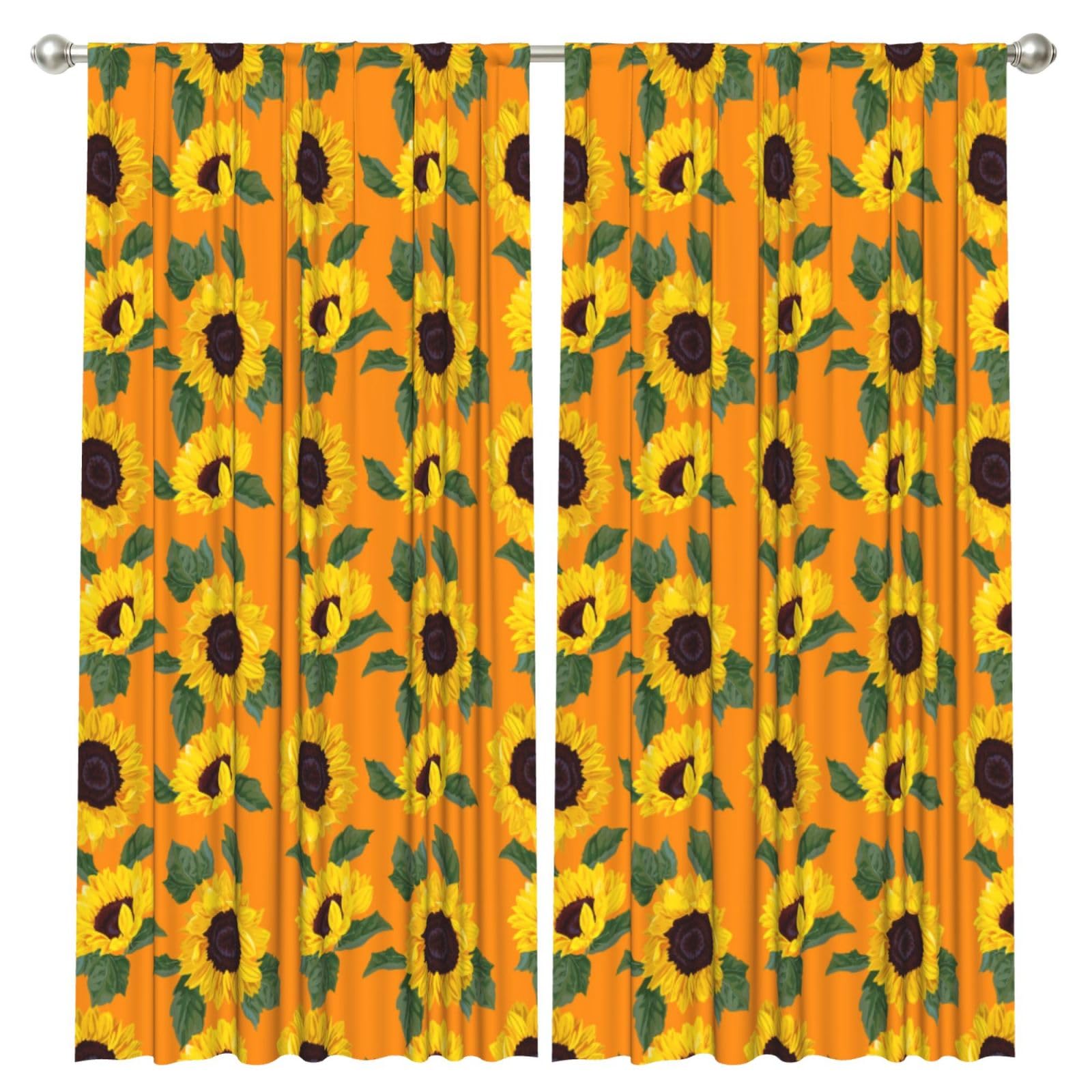 InOmak Sunflower Seamless Pattern, 2 Panels Window Curtains 52 x 84 Inch Blackout Curtains for Living Room Bedroom