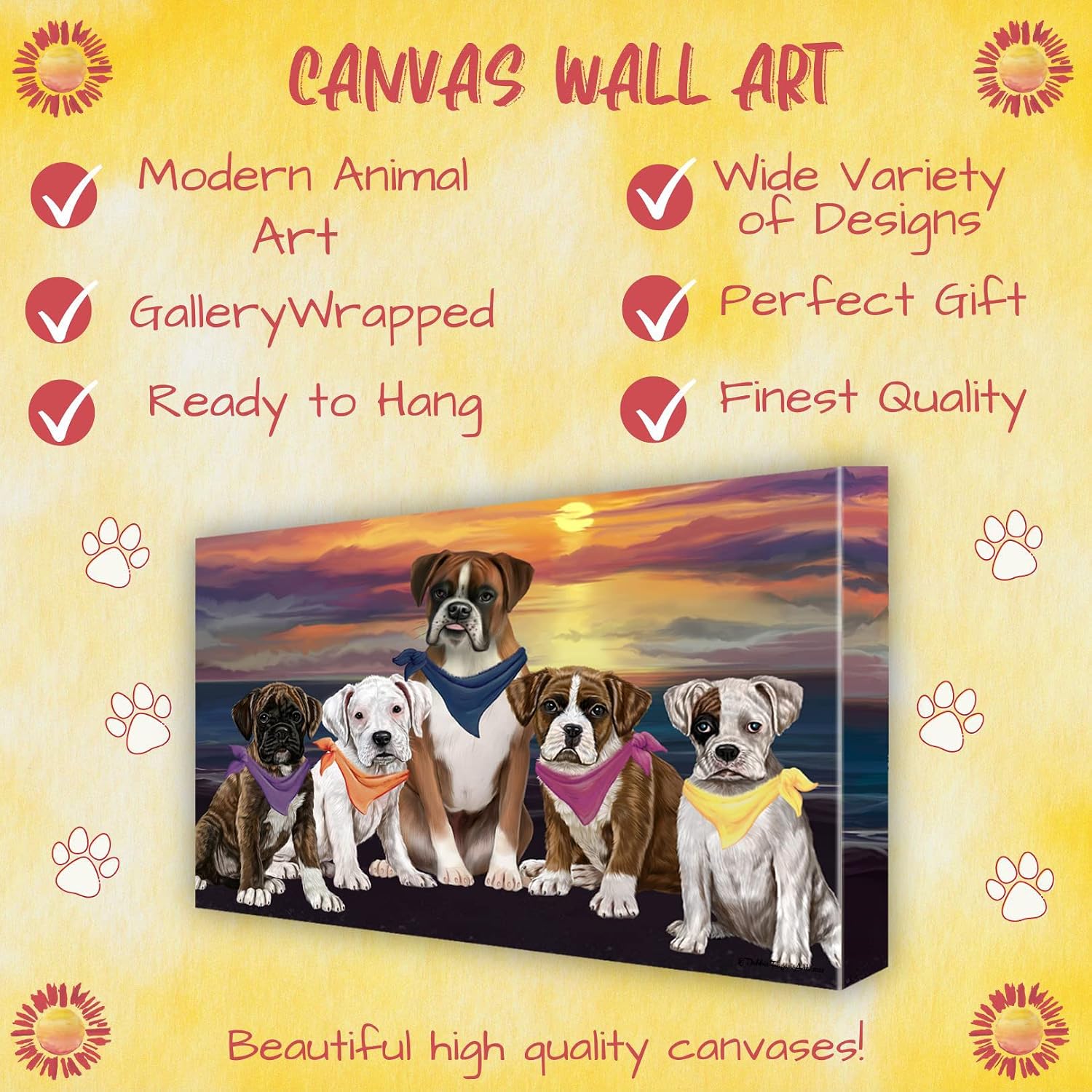 Doggie of the Day Family Sunset with Boxer Dogs Canvas Wall Art - Premium Quality Ready to Hang Room Decor - Flat Rolled 8" x 10"