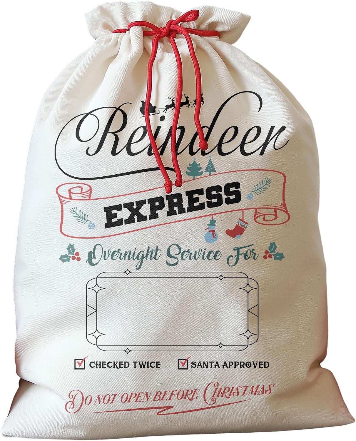 Custom Drawstring Christmas Sack, Personalised Christmas Toy Sack - Name & Initial, Large Holiday Gift Sack, Reusable Christmas Eve Gift Bag 20