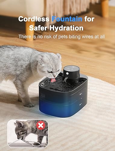 Miniatura 6 de Fuente de agua para gatos a pilas, fuente de agua inalámbrica para mascotas de 84 onzas2.5 L para gatos en interiores, fuente para gatos con sensor