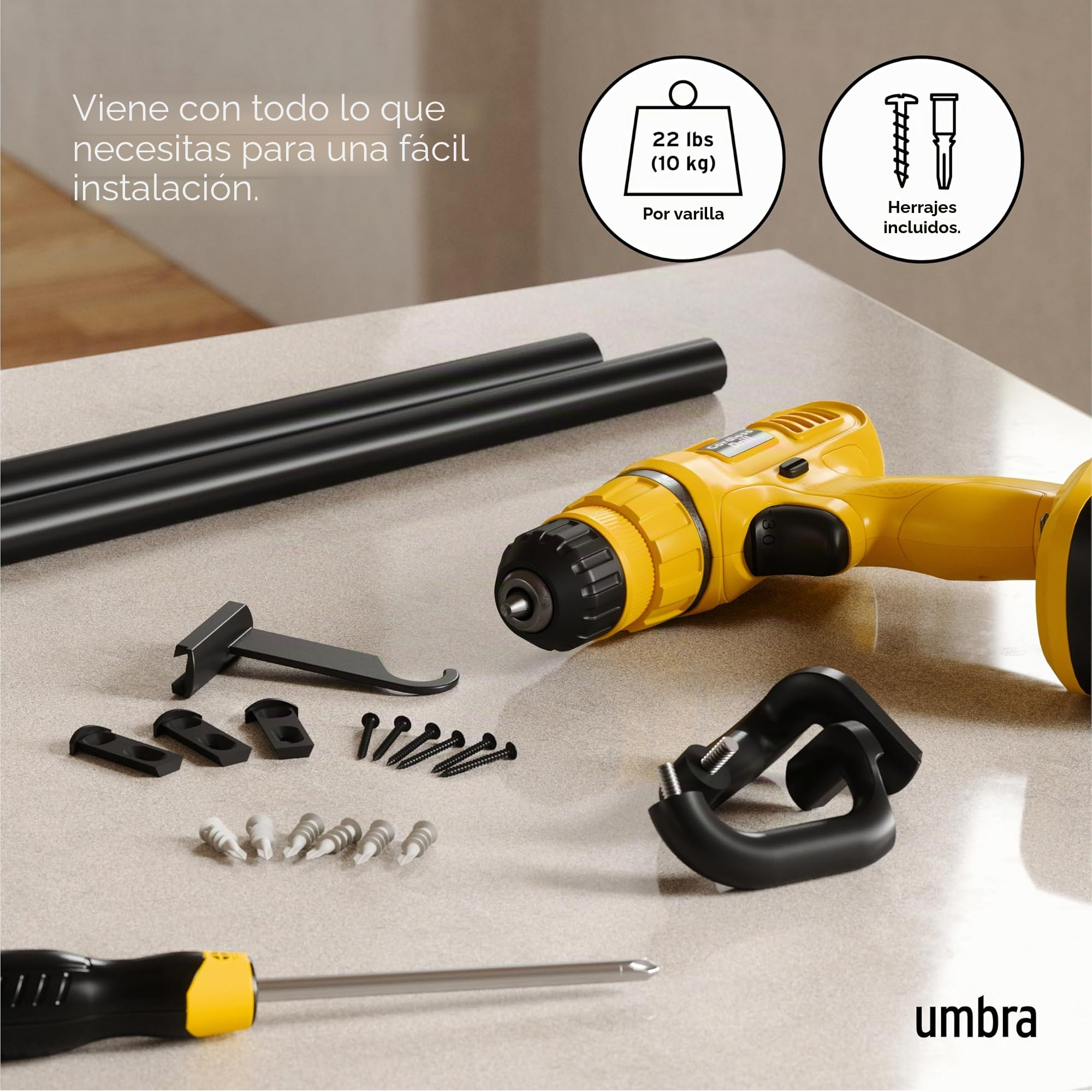 Umbra Moderna barra de cortina individual, color negro