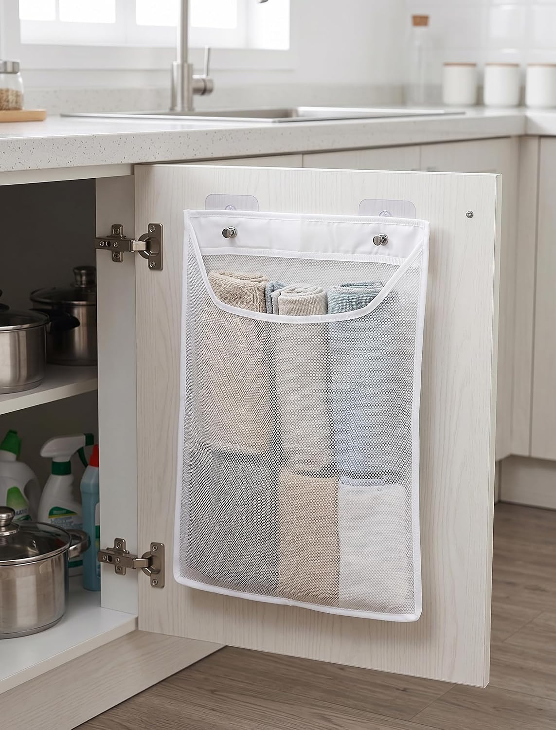 NiHome Mesh Rag Storage Bag 2-Pack with Hooks, Dishcloth Holder for Kitchen