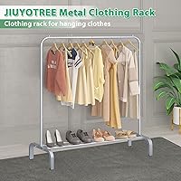 Vista 2 de JIUYOTREE Perchero de Metal para Ropa de 43.3 Pulgadas Perchero de Ropa Abrigos con Estante Inferior Perchero de Ropa para Colgar Ropa Abrigos Gris