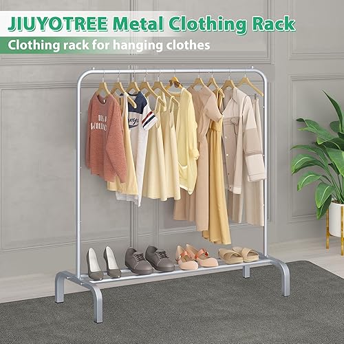 Miniatura 3 de JIUYOTREE Perchero de metal para ropa de 43.3 pulgadas con estante inferior, perchero para colgar ropa, abrigos, faldas, camisas, suéteres, gris