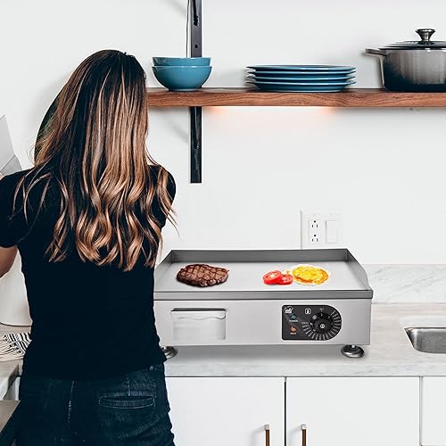 Miniatura 8 de WeChef 22 "Plancha comercial 3000 W Plancha eléctrica de encimera antiadherente plana de acero inoxidable ajustable restaurante parrilla control de