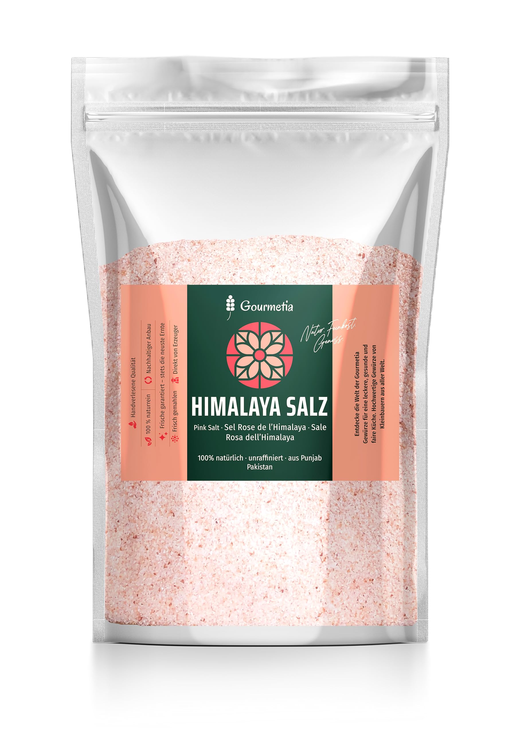 Gourmetia Himalaya Salz fein, Rosa Kristallsalz aus Punjab Pakistan, Steinsalz