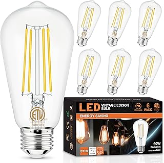 Hansang Dimmable Edison Light Bulbs E26 LED Bulb 60 Watt Equivalent, 4000K Natural Daylight Vintage Light Bulbs E26 Standard Base, Antique ST58 6W LED Filament Bulb,CRI 85+, Clear Glass, 700LM, 6 Pack