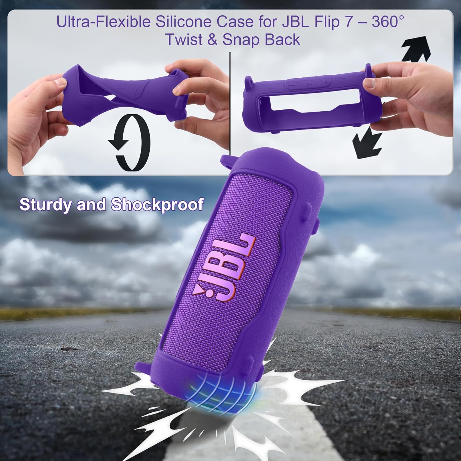 khanka for JBL Flip 7 Waterproof Portable Bluetooth Speaker Silicone Case,Soft Protective Sleeve Cover with Shoulder Strap for JBL Flip 7 Speaker (Purple) - Image 6