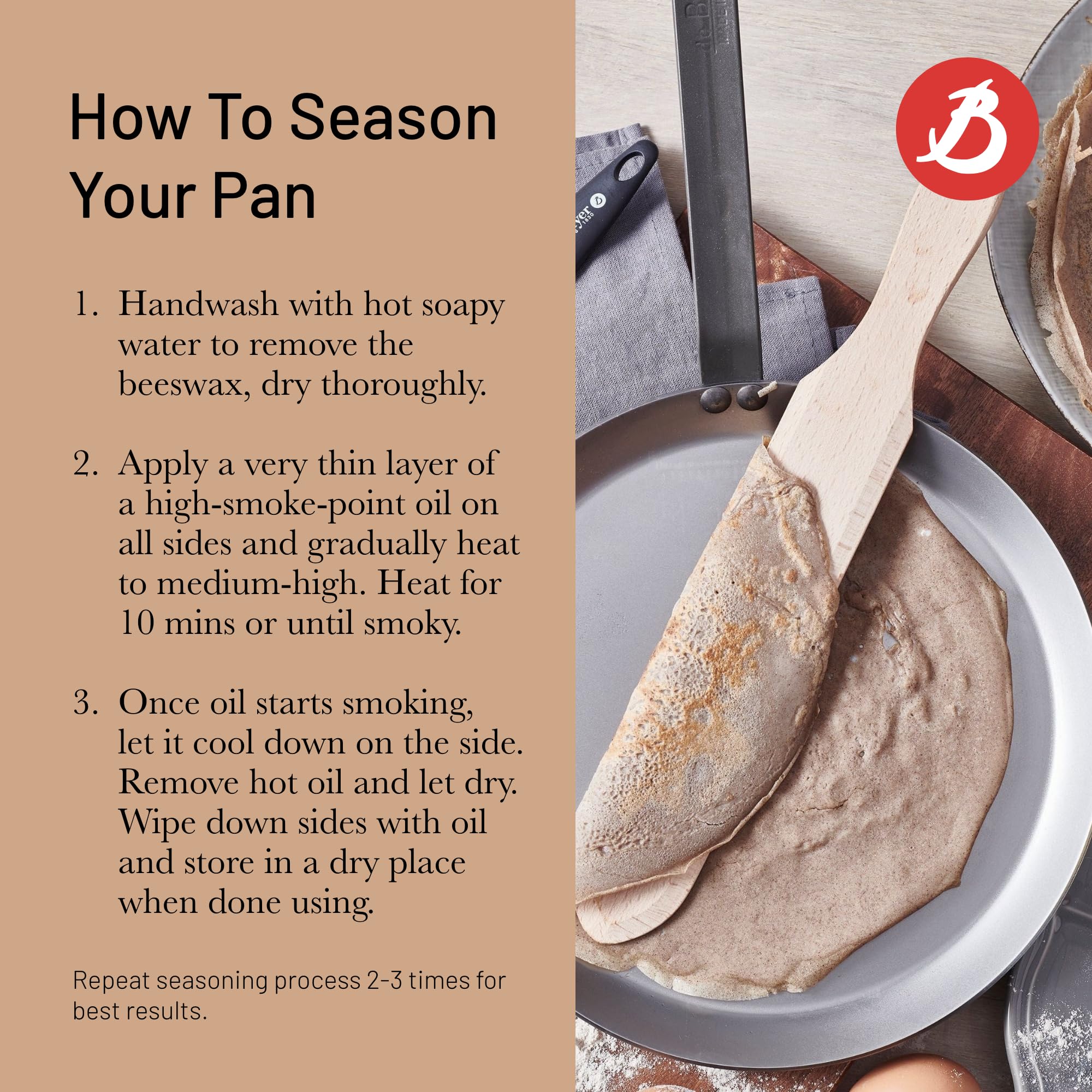 de Buyer Mineral Carbon Steel Crepe Pan - Naturally Non-Stick -3 de Buyer Mineral Carbon Steel Crepe Pan - Naturally Non-Stick -3