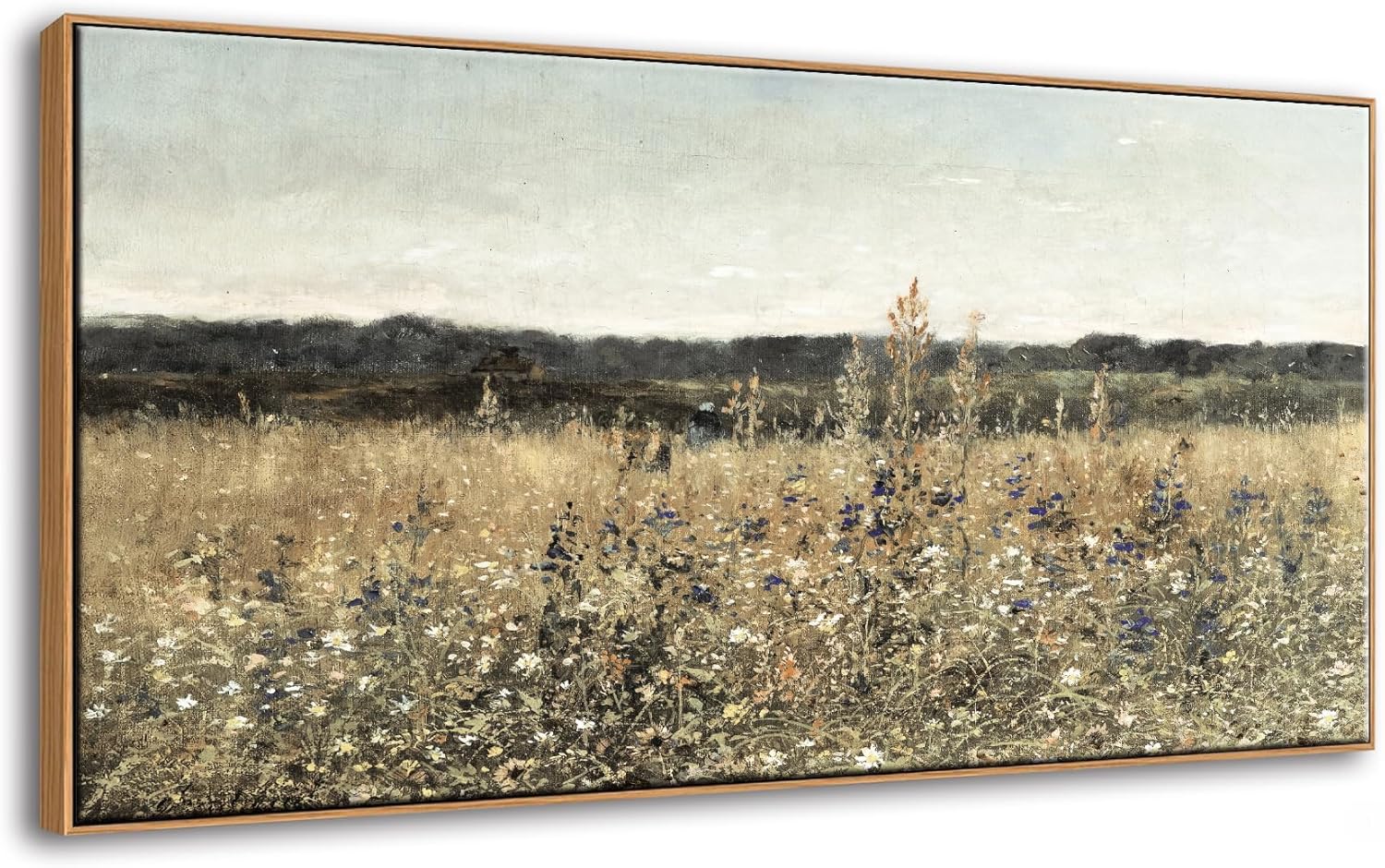 DJSYLIFE Framed Vintage Wall Art, Extra Large Wildflower Fields Canvas Wall Art, Classical Flowers Landscape Painting Prints, Country Farmhouse Living Room Decor, Modern Home Bedroom Decor 24x48inch 48L" x 24W" Champ fleuri 02