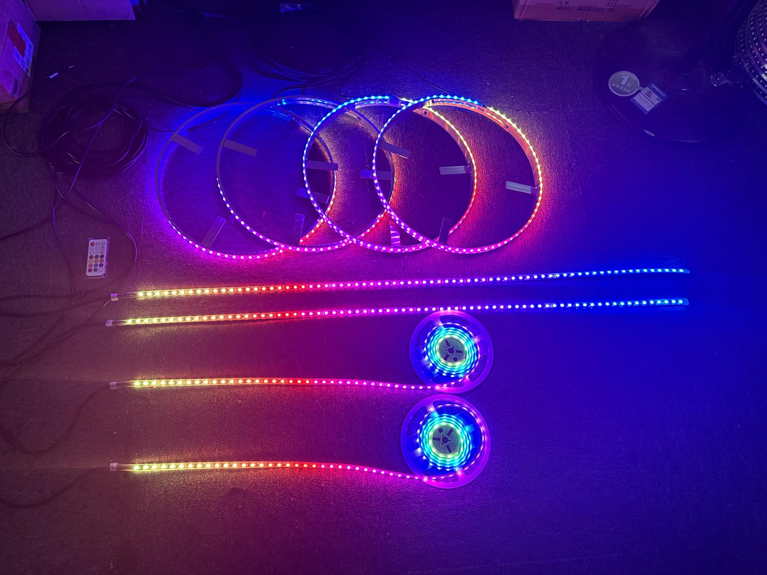 Sando Tech 15.5'' Dream Color Chase Million Colors Shift LED Wheel Light+2PCS 4FT 2PCS 6.5FT Underglow Strip Hood Grill Lights Remote/Bluetooth Ctrl w/Turn Signal,Lock,Braking Function